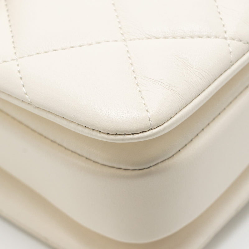 Chanel Top Handle Trendy CC Flap Bag Lambskin White RGHW (microchip)