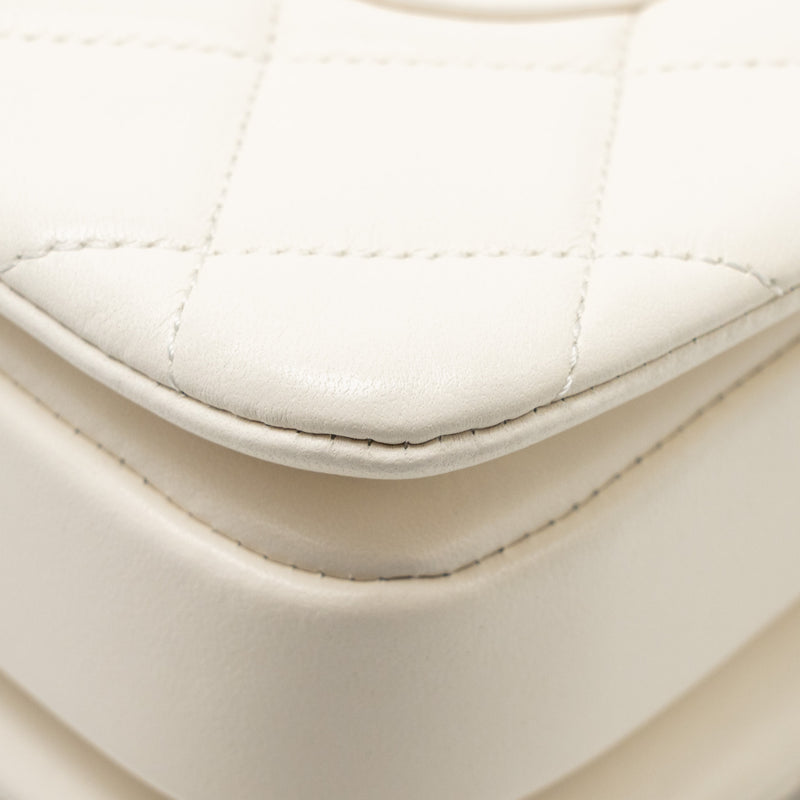Chanel Top Handle Trendy CC Flap Bag Lambskin White RGHW (microchip)
