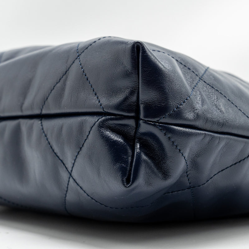 Chanel Small 22 bag calfskin dark blue GHW (microchip)