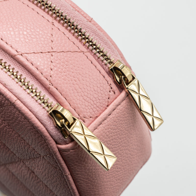 Chanel Top Handle Mini Round Vanity With Chain Caviar Pink LGHW