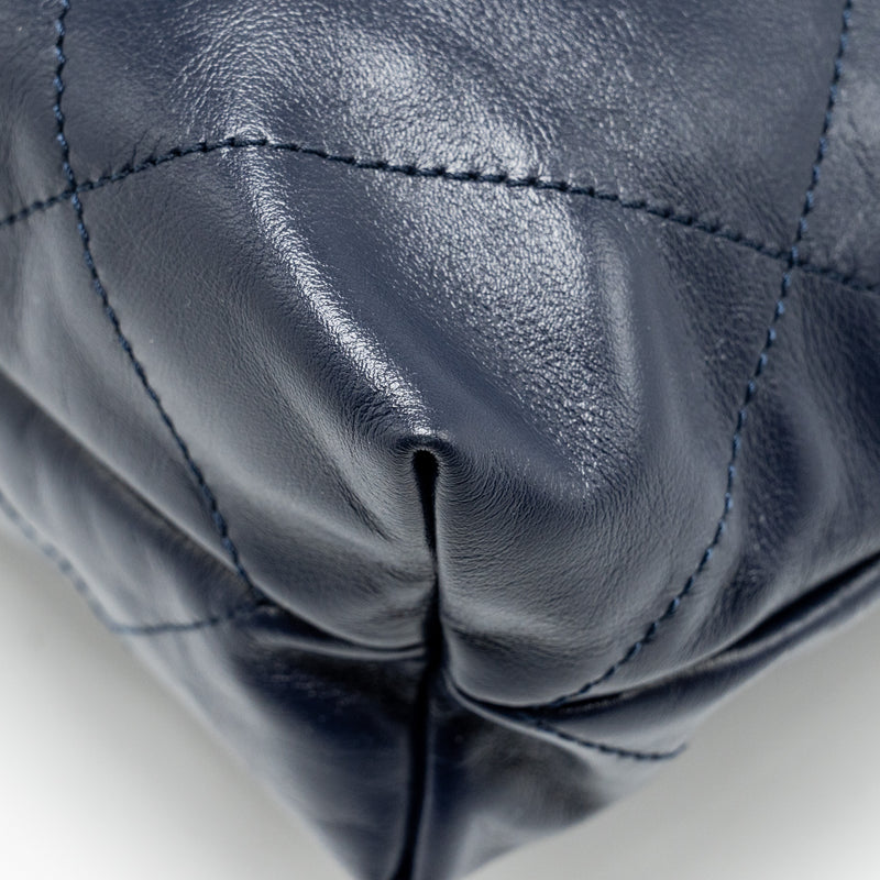 Chanel Small 22 bag calfskin dark blue GHW (microchip)
