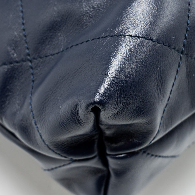 Chanel Small 22 bag calfskin dark blue GHW (microchip)