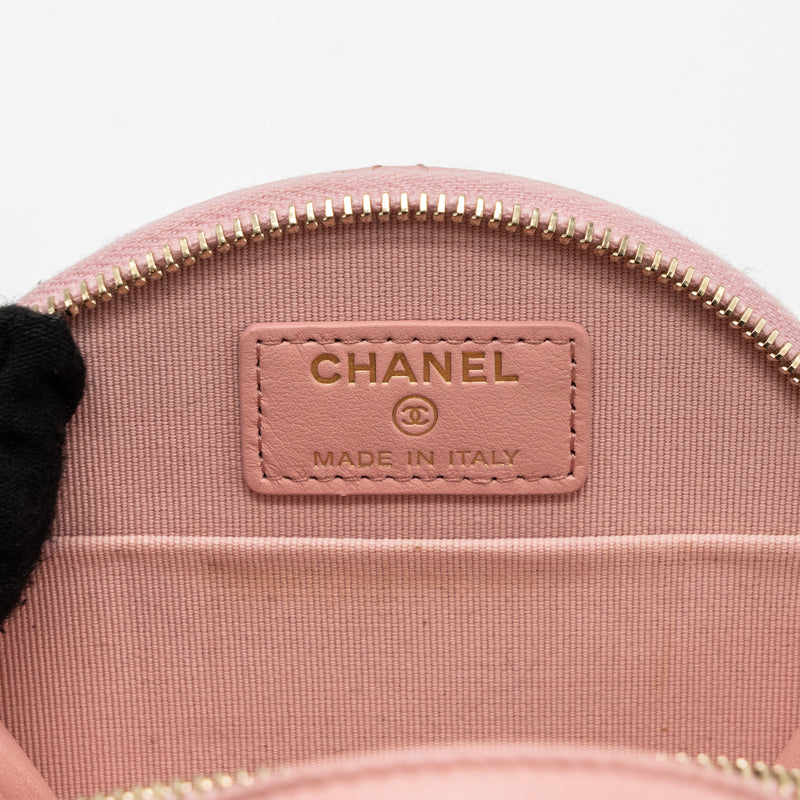 Chanel Top Handle Mini Round Vanity With Chain Caviar Pink LGHW