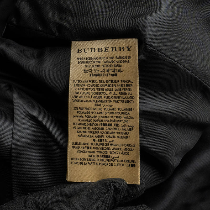 Burberry Size IT40 Pea Double Breasted Belted-Waist Coat Virgin Wool Black