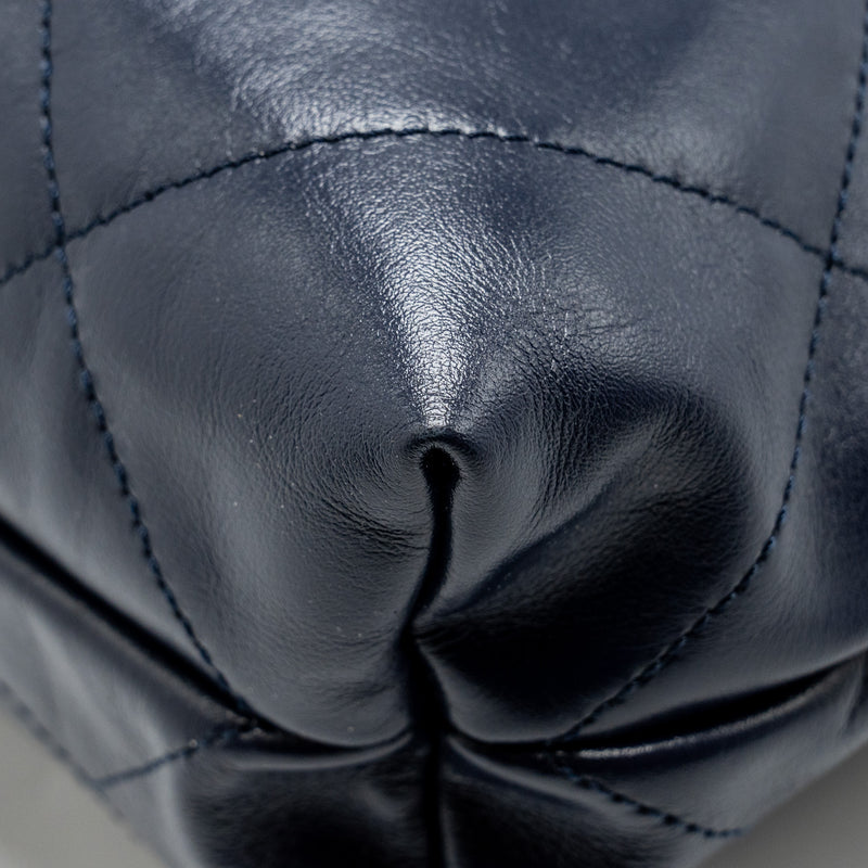 Chanel Small 22 bag calfskin dark blue GHW (microchip)