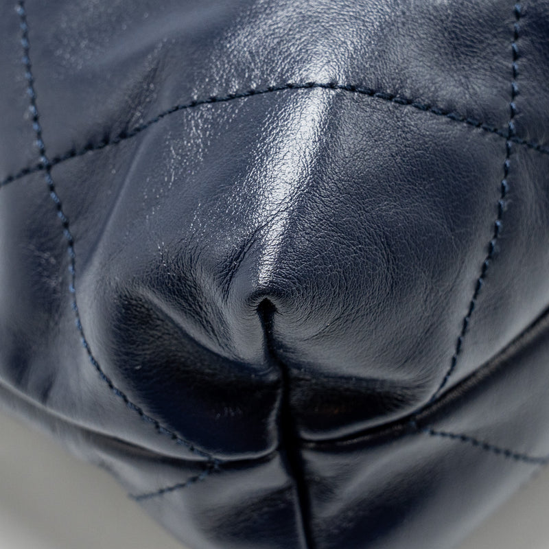 Chanel Small 22 bag calfskin dark blue GHW (microchip)