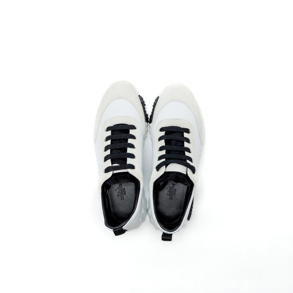 Hermes Size 38 Femme Bouncing Sneaker Chevre Grainee/Velours Black/White