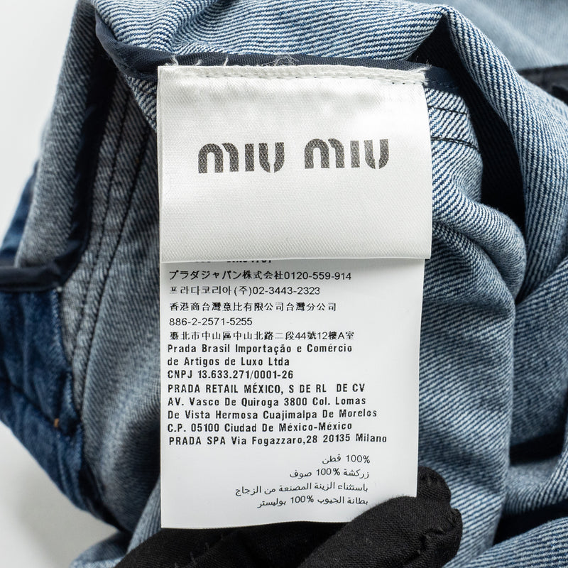 Miu Miu Size 40 Appliquéd Mini Dress Cotton Denim Blue