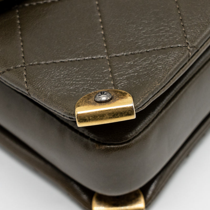 Chanel Quilted Messenger Flap Bag Lambskin Olive Green Multicolour Hardware