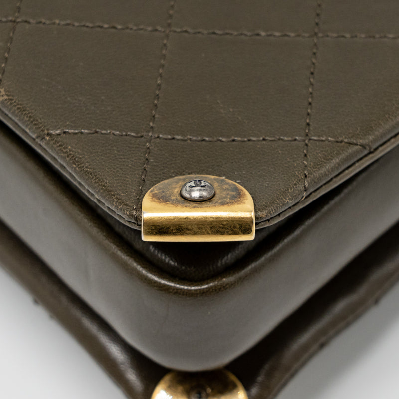 Chanel Quilted Messenger Flap Bag Lambskin Olive Green Multicolour Hardware