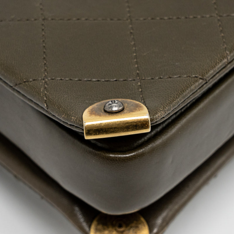 Chanel Quilted Messenger Flap Bag Lambskin Olive Green Multicolour Hardware