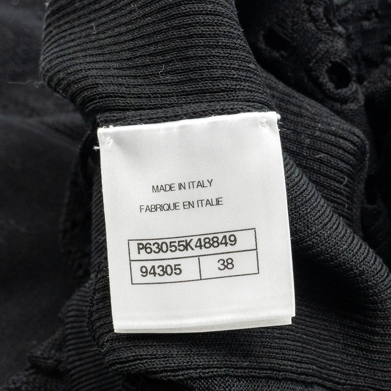Chanel Size 38 20P Crochet Lace Knit CC Logo Dress Cotton Black