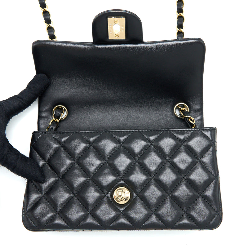 Chanel Classic Mini Rectangular Flap Bag Lambskin Black LGHW (Microchip)