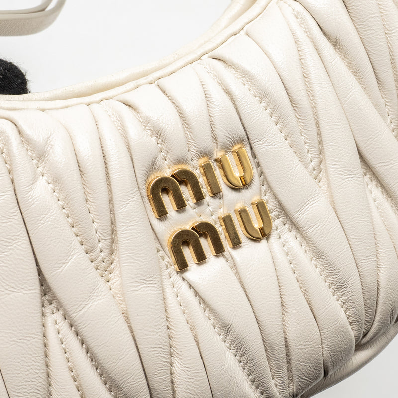 Miu Miu Wander Matelasse Mini Hobo Bag Nappa Lambskin White GHW