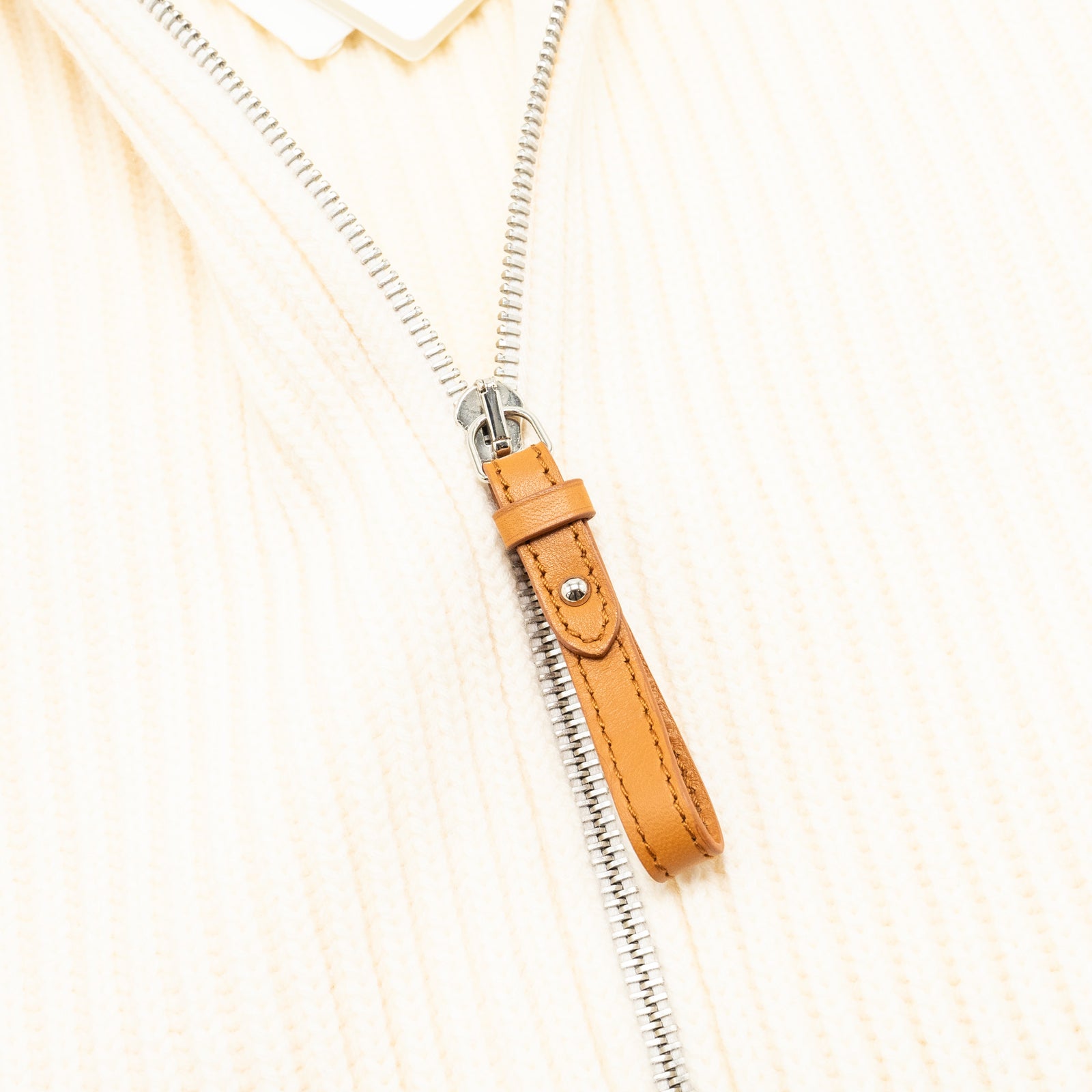 Hermes size 34 Blouson details Cuir Cardigan virgin wool white