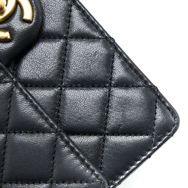 CHANEL  BLACK CHIC PEARLS SMALL FLAP BAG IN GOATSKIN LEATHER