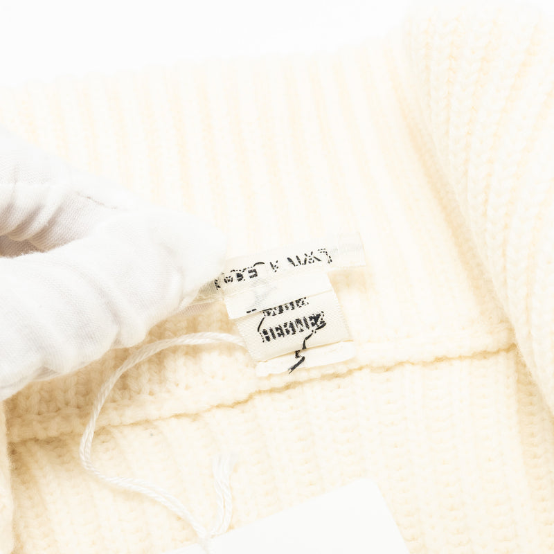 Hermes Size 34 Blouson Details Cuir Cardigan virgin wool white
