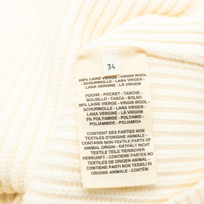 Hermes Size 34 Blouson Details Cuir Cardigan virgin wool white