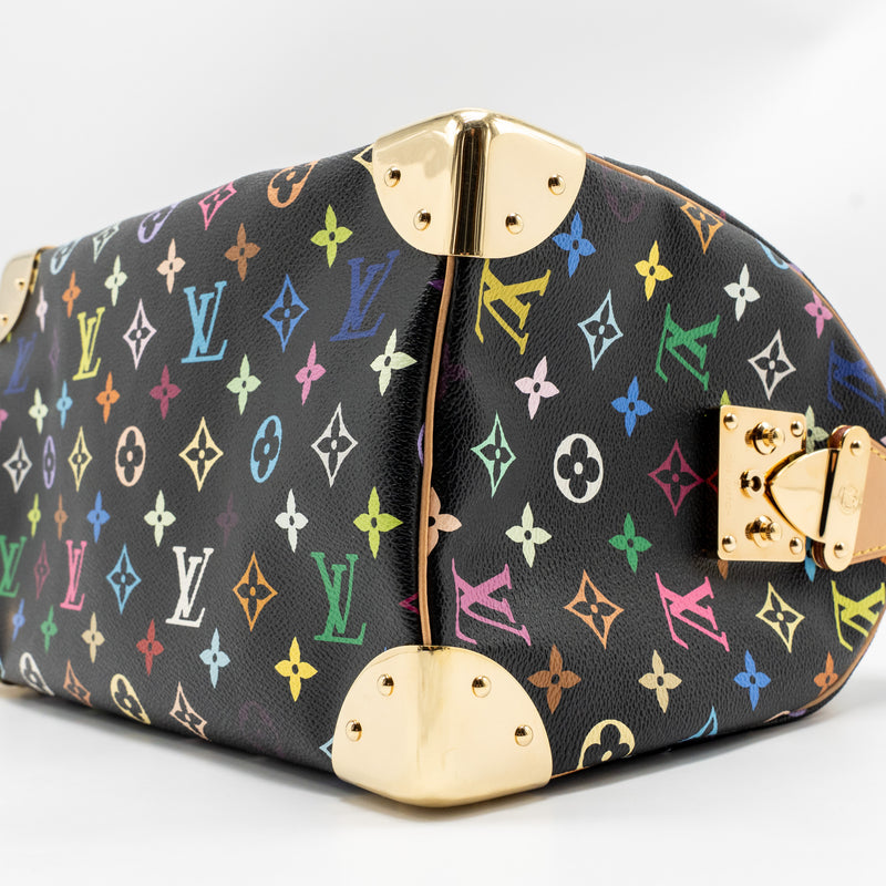 Louis Vuitton x Takashi Murakami Speedy 30 Limited Edition Multicoloured Monogram Canvas Black GHW