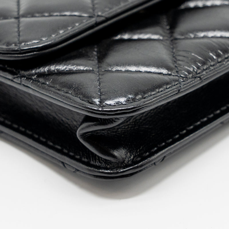 CHANEL Card Holder with Maxi Pearls Chain Lambskin Black LGHW
