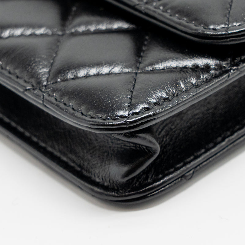 CHANEL Card Holder with Maxi Pearls Chain Lambskin Black LGHW