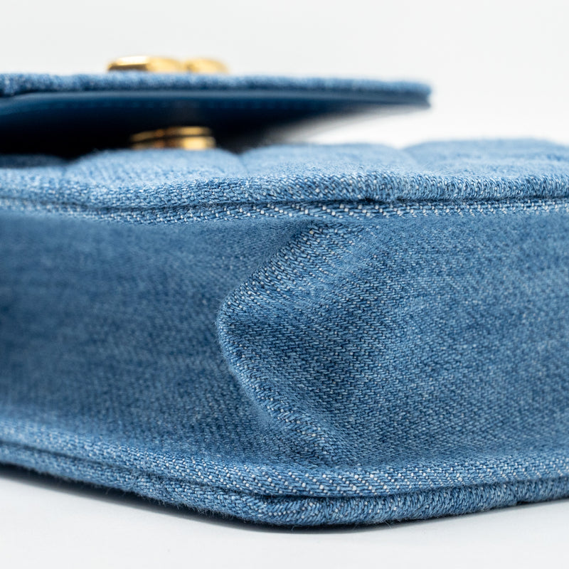 CHANEL Mini Vertical Flap Clutch With Chain Denim Blue GHW (microchip)