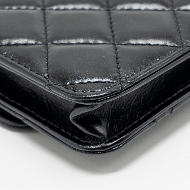 CHANEL Card Holder with Maxi Pearls Chain Lambskin Black LGHW