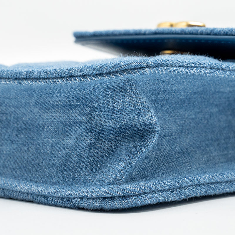 CHANEL Mini Vertical Flap Clutch With Chain Denim Blue GHW (microchip)