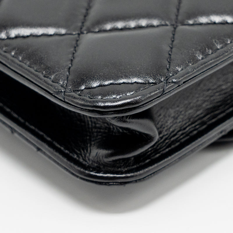 CHANEL Card Holder with Maxi Pearls Chain Lambskin Black LGHW
