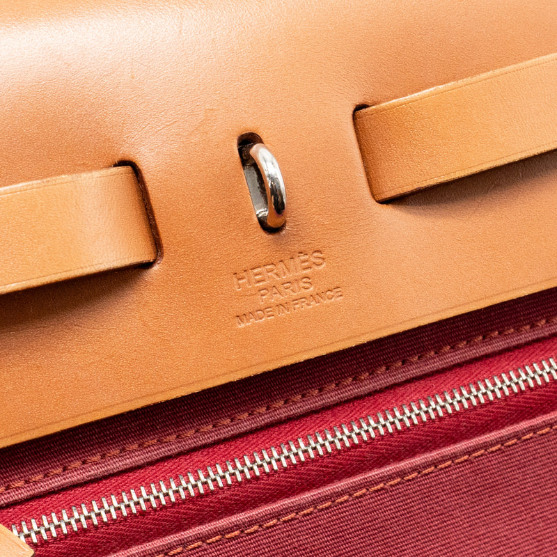 Hermes Herbag 31 Zip Bag Canvas/Hunter Leather Red SHW Stamp Square O