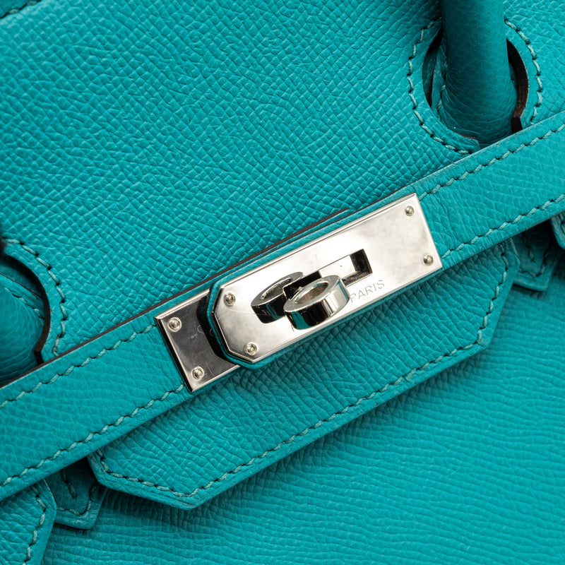 Hermes birkin 35 epsom blue paon SHW stamp square P