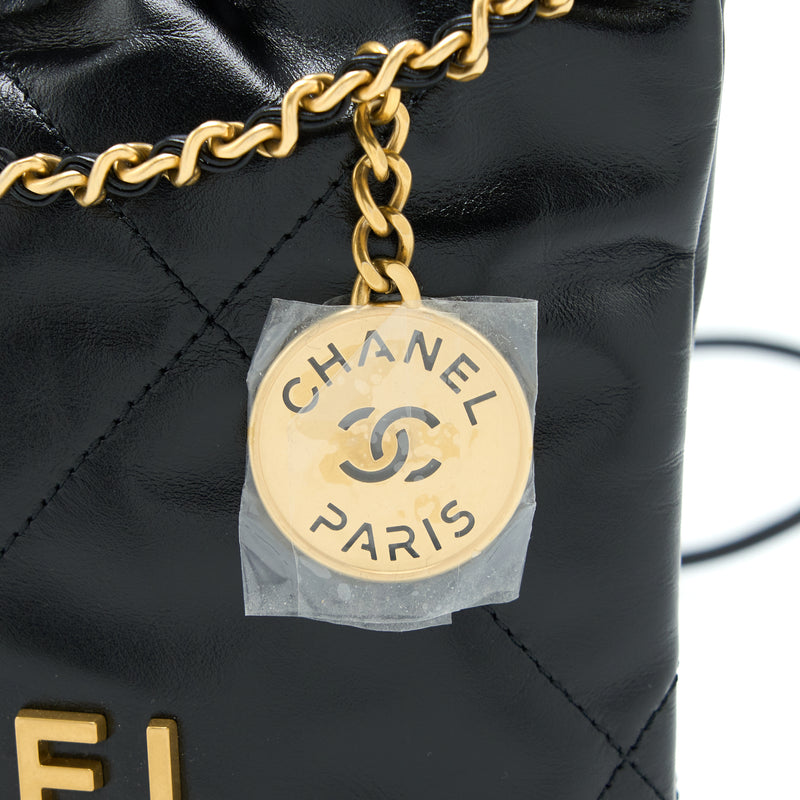 Chanel Mini 22 Bag Shiny Calfskin White Brushed GHW (Microchip)