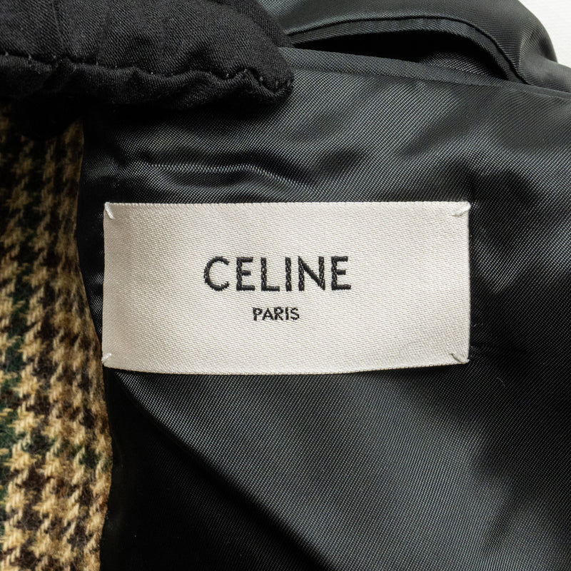 Celine Size 34 Houndstooth Blazer Wool Brown/Green