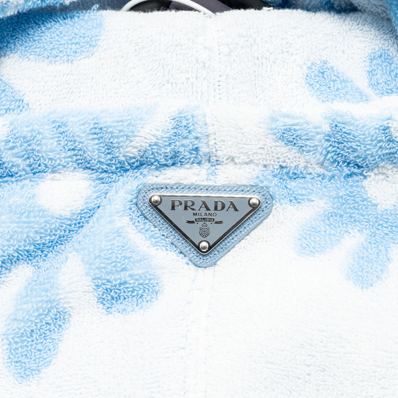 Prada size XS flower print drawstring hoodie Cotton multicolour light blue / white