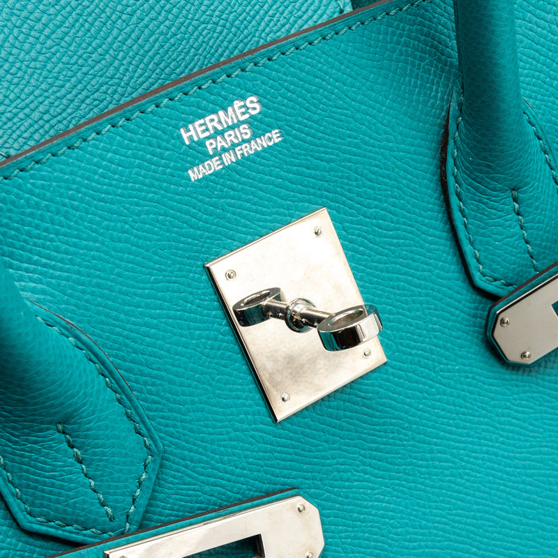 Hermes birkin 35 epsom blue paon SHW stamp square P