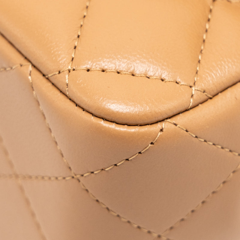 Chanel Top Handle Mini Rectangular Flap Bag Lambskin Caramel LGHW(microchip)