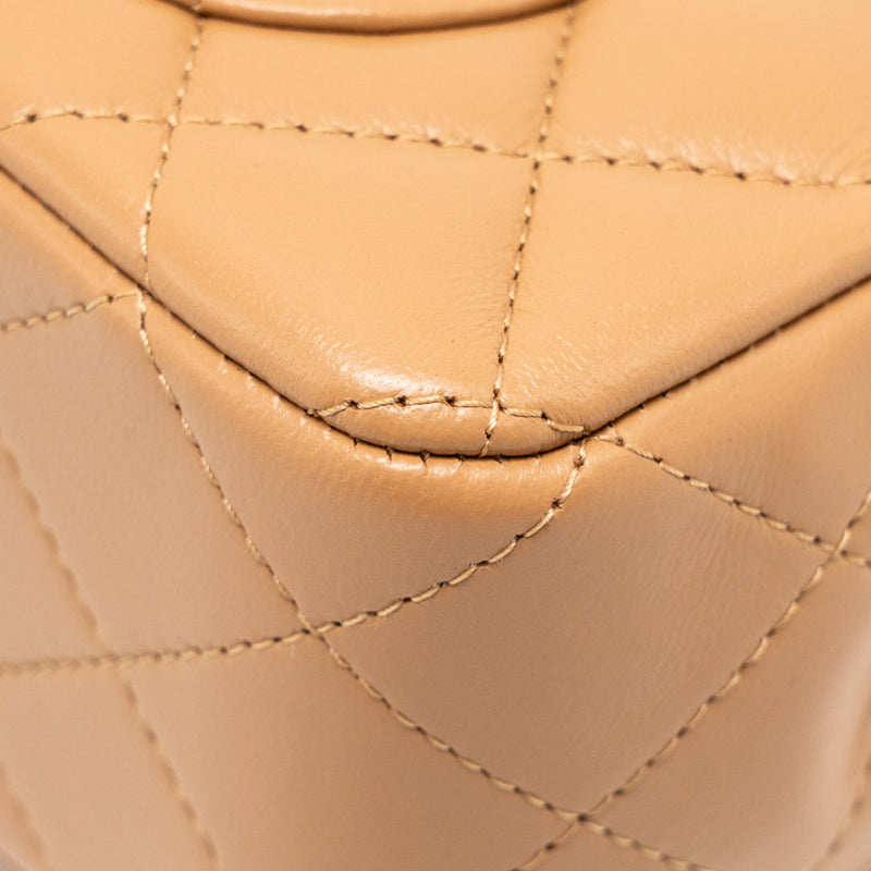 Chanel Top Handle Mini Rectangular Flap Bag Lambskin Caramel LGHW(microchip)