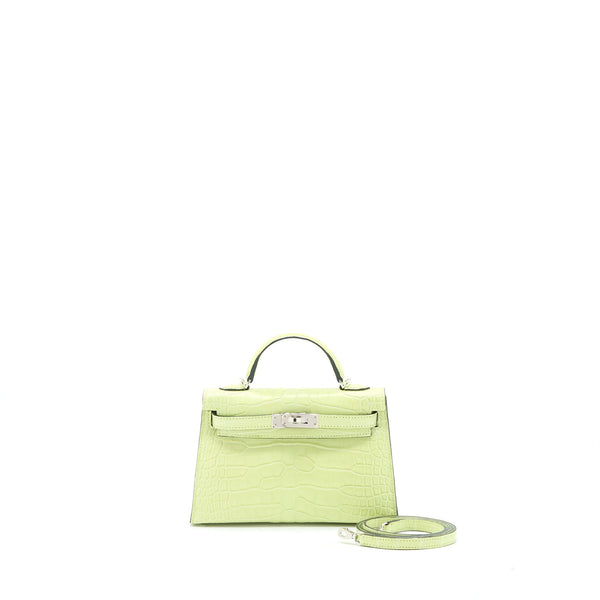 Hermes Mini Kelly II Alligator Mississippiensis R9 Jaune Bourgeon SHW Stamp Y