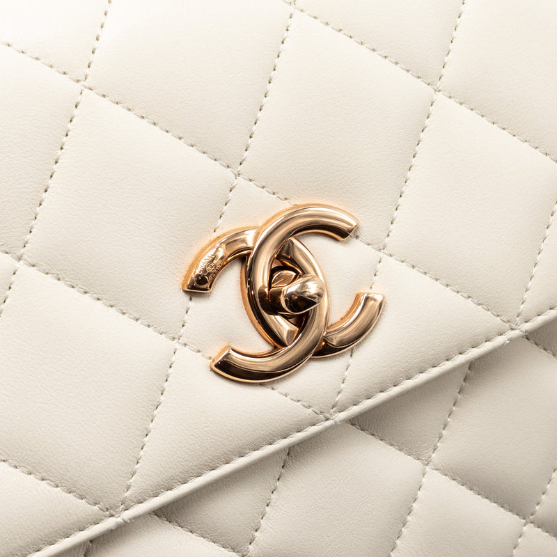 Chanel Top Handle Trendy CC Flap Bag Lambskin White RGHW (microchip)