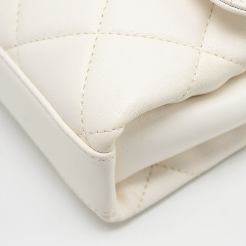 Chanel Quilted Flap Bag with Letter Chain Lambskin White GHW (Microchip)