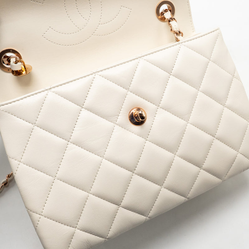Chanel Top Handle Trendy CC Flap Bag Lambskin White RGHW (microchip)