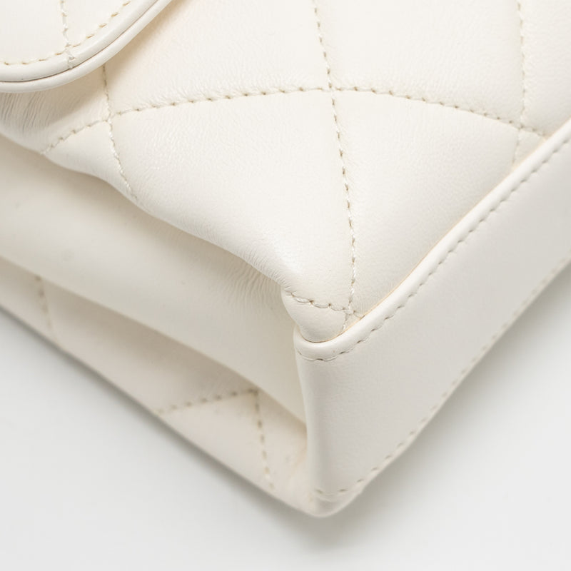 Chanel Quilted Flap Bag with Letter Chain Lambskin White GHW (Microchip)