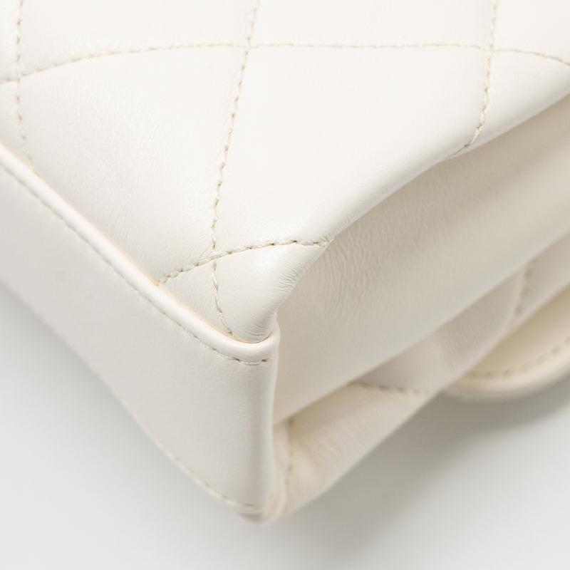 Chanel Quilted Flap Bag with Letter Chain Lambskin White GHW (Microchip)