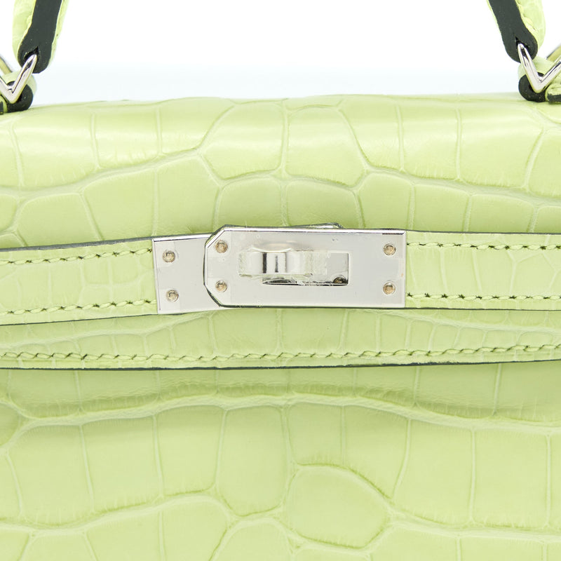 Hermes Mini Kelly II Alligator Mississippiensis R9 Jaune Bourgeon SHW Stamp Y