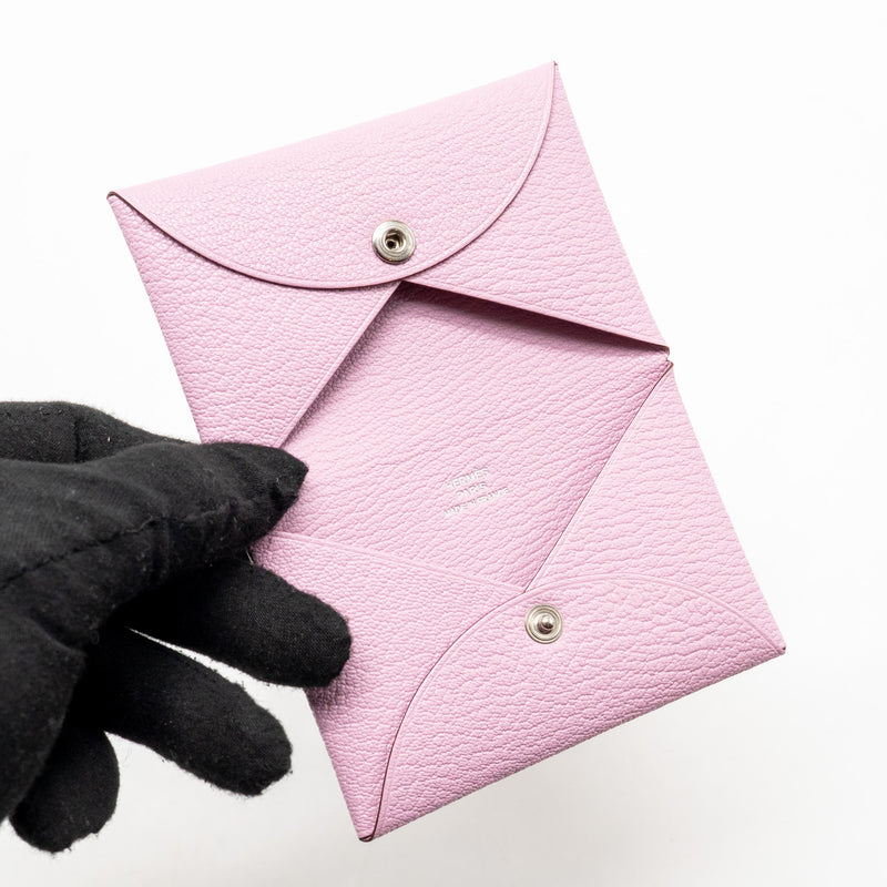 Hermes Calvi Card Holder Chèvre Mysore Mauve Sylvestre SHW Stamp D