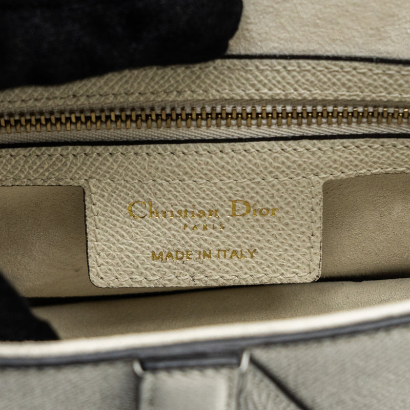 Dior medium saddle bag with strap grained calfskin white GHW