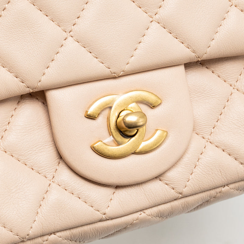 Chanel Pearl Crush Mini Rectangular flap bag Lambskin light pink GHW (microchip)