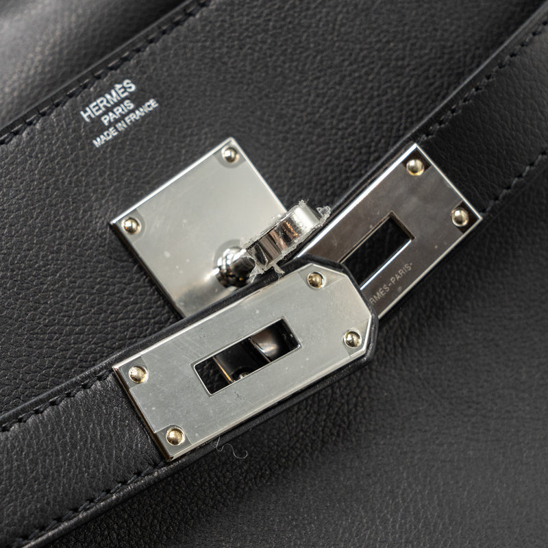 Hermes kelly messanger PM bag evergrain black SHW stamp B