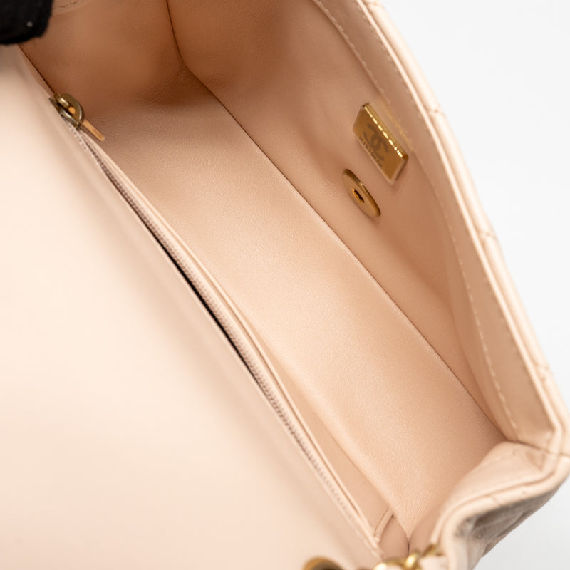 Chanel Pearl Crush Mini Rectangular flap bag Lambskin light pink GHW (microchip)