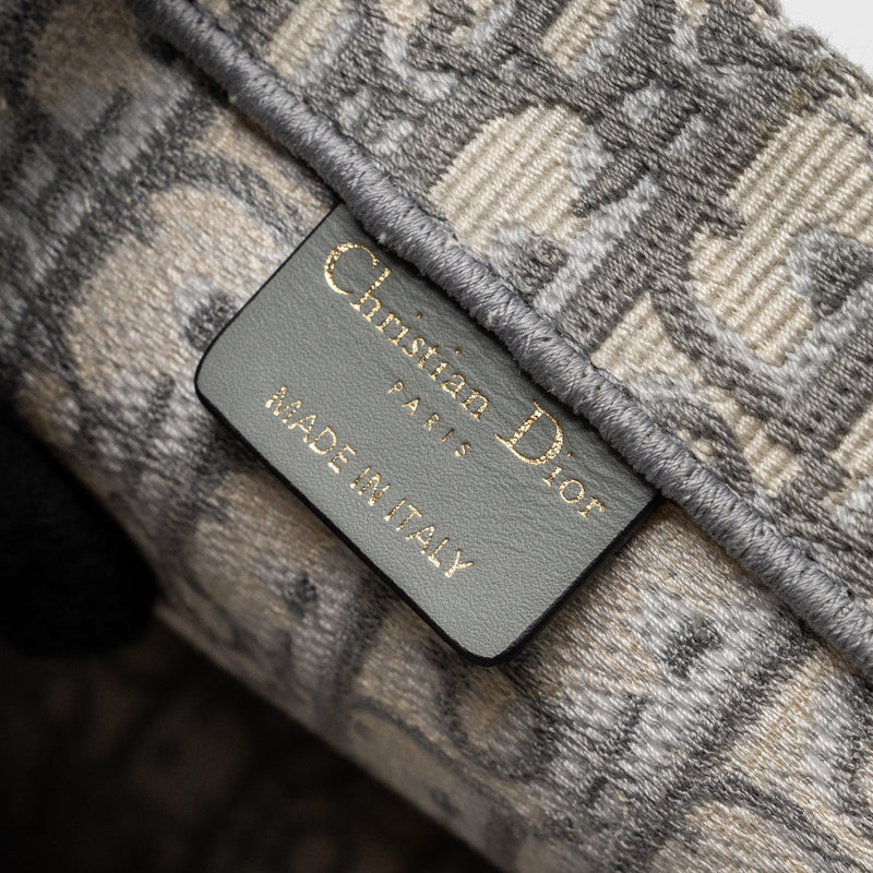 Dior large book tote Dior Oblique Embroidery Ecru/ Grey